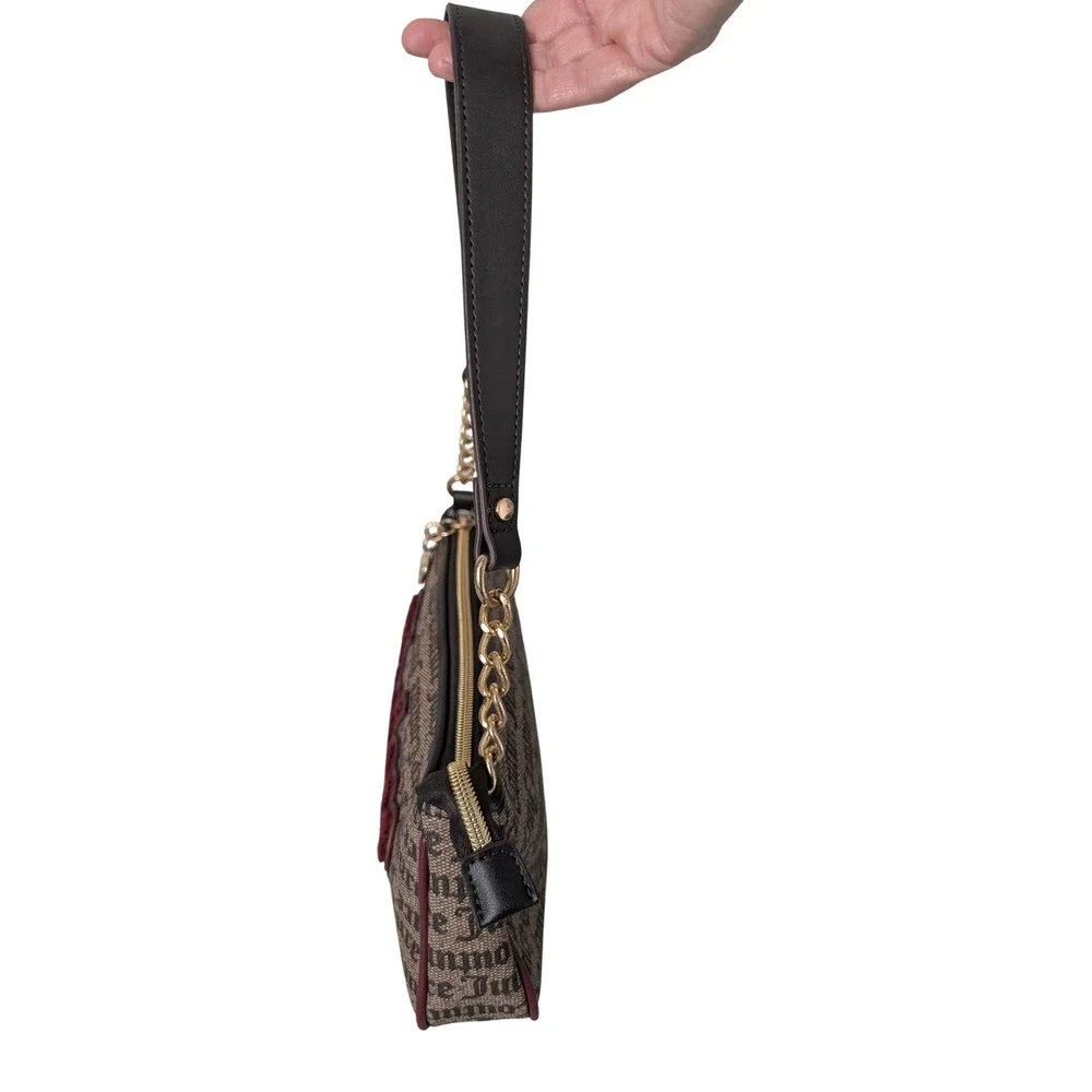 Juicy Couture Y2K Monogram Baguette Purse Shoulder Bag Textured Logo Heart Charm